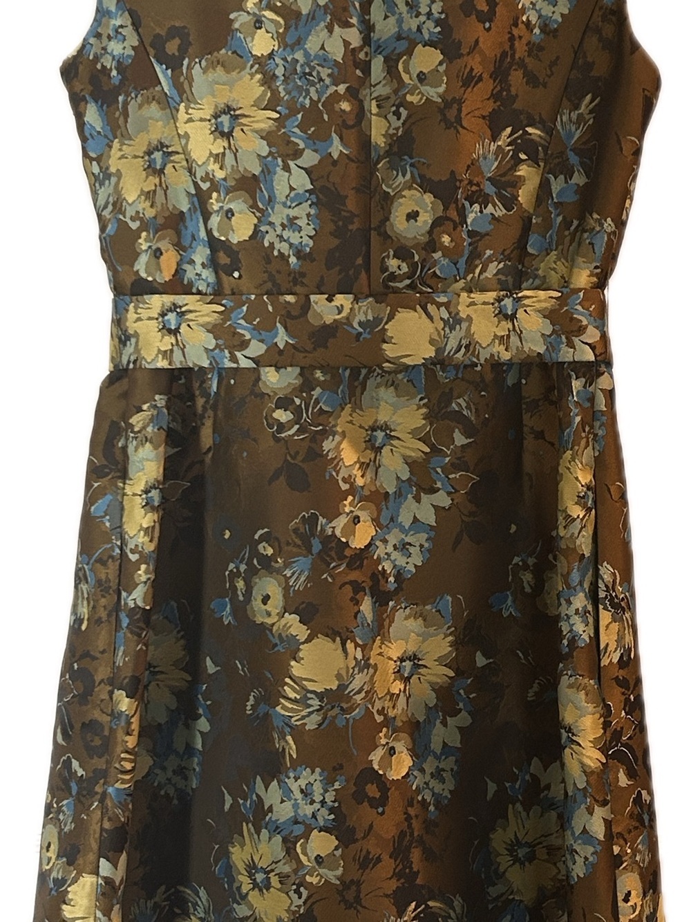 Karen Millen Olive Green Floral Print Sleeveless Belted Dress Size 10 Retro - Picture 6 of 8